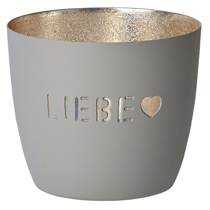 Windlicht Madras Liebe mit Herz grau-goldfarben