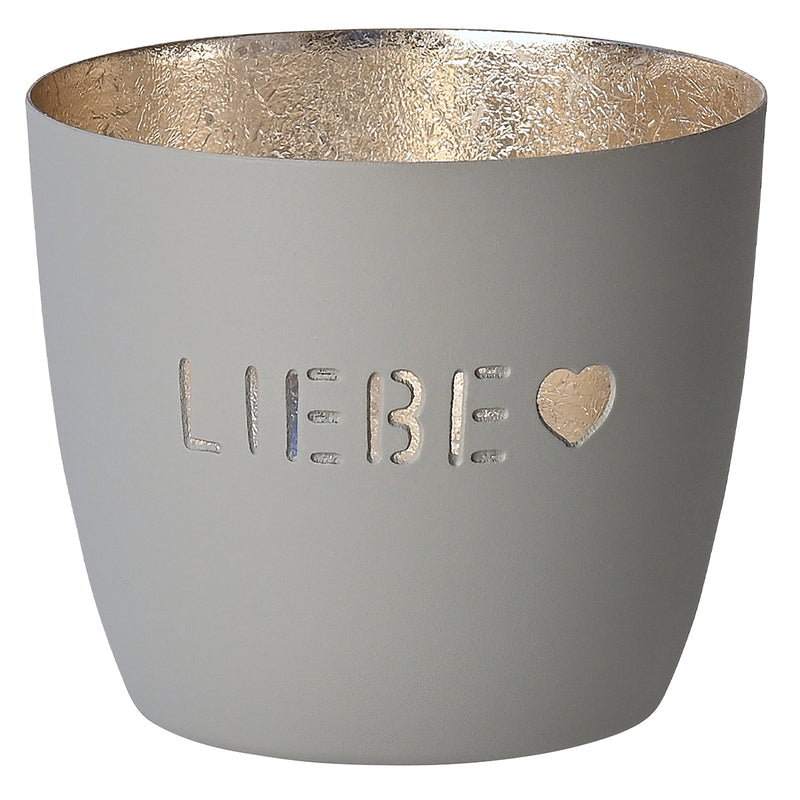 Windlicht Madras Liebe mit Herz grau-goldfarben