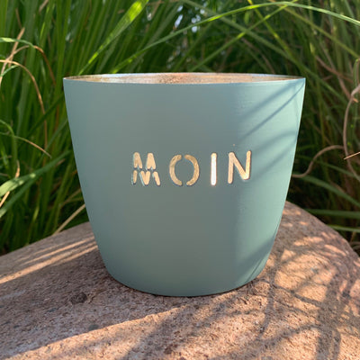 Windlicht Madras Moin puderblau-goldfarben mittel