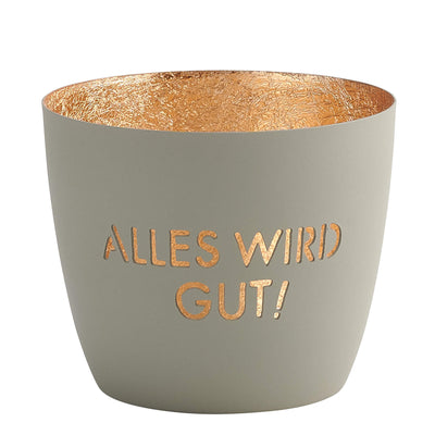 Windlicht Madras Alles wird gut helles schlamm-goldfarben mittel
