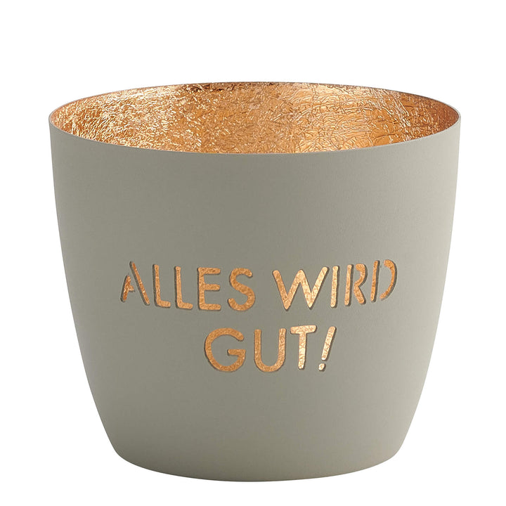 Windlicht Madras Alles wird gut helles schlamm-goldfarben mittel