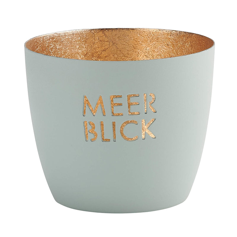 Windlicht Madras Meerblick pastellblau-goldfarben mittel