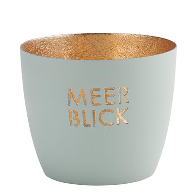 Windlicht Madras Meerblick pastellblau-goldfarben mittel