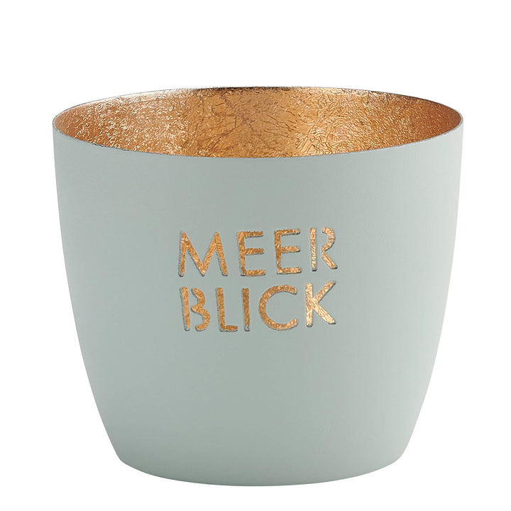 Windlicht Madras Meerblick pastellblau-goldfarben mittel