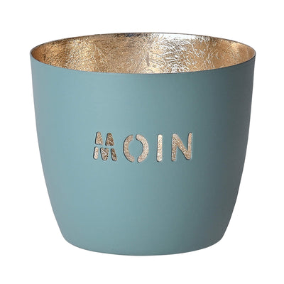 Windlicht Madras Moin puderblau-goldfarben mittel