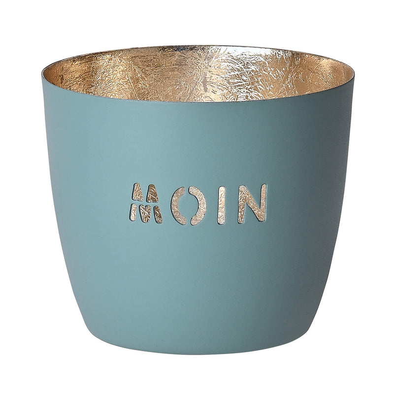 Windlicht Madras Moin puderblau-goldfarben mittel