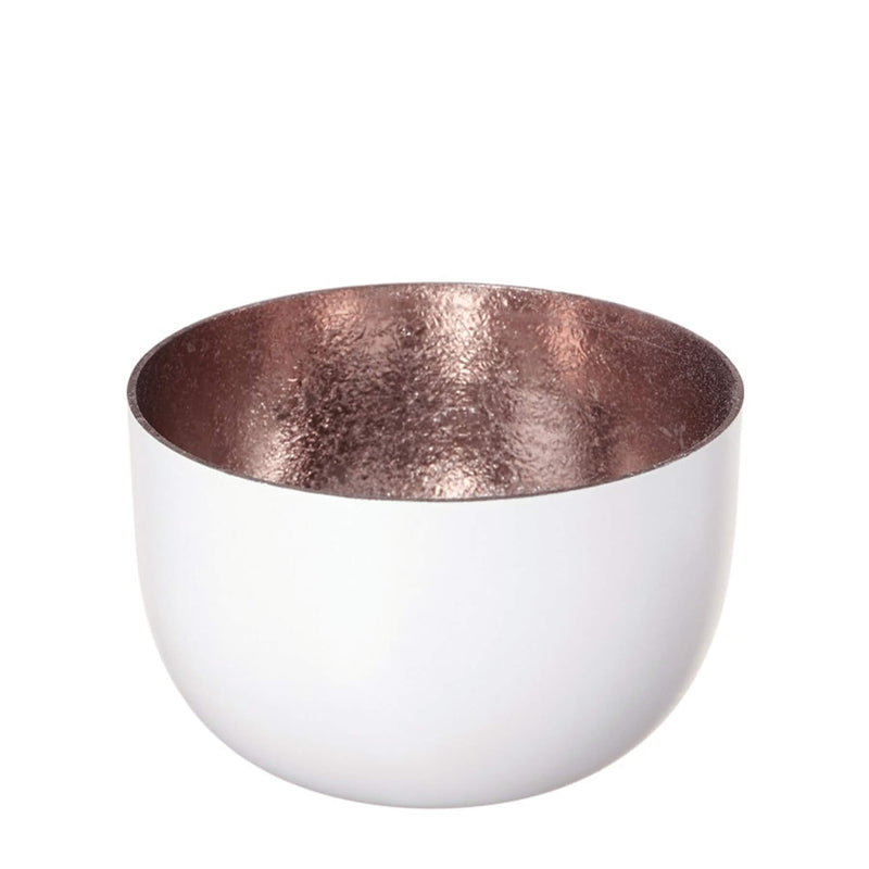 Windlicht Madras weiß-roségoldfarben klein