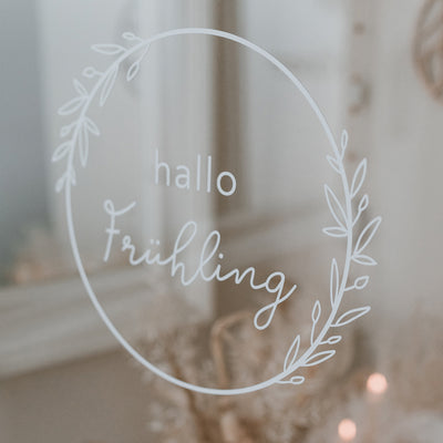 Eulenschnitt Wandsticker Hallo Frühling weiß