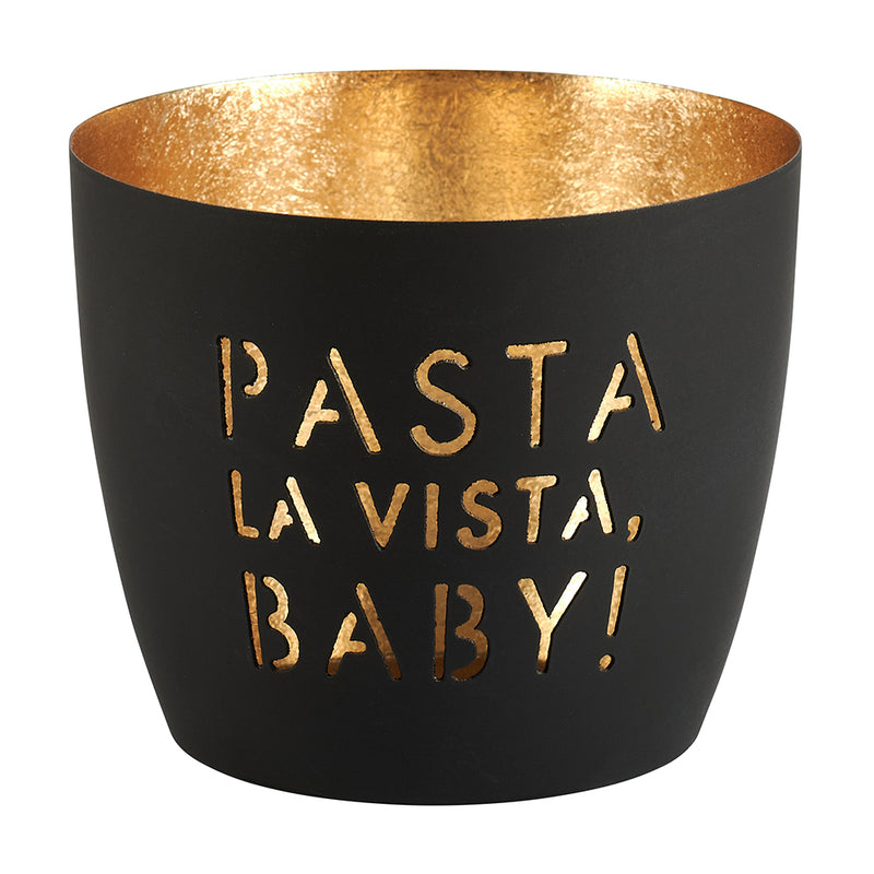 Windlicht Pasta la vista baby! schwarz-goldfarben mittel