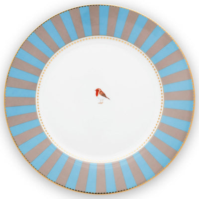 Pip Studio Speiseteller Love Birds blau gestreift 26,5 cm