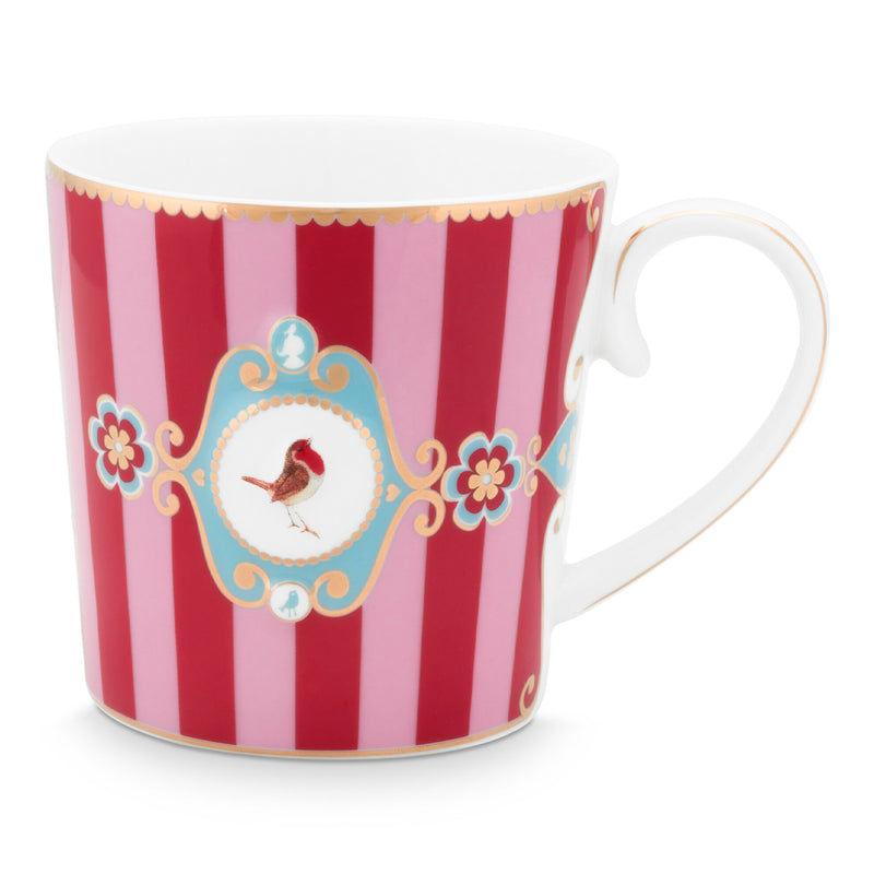 Pip Studio Tasse Love Birds Medaillon rot gestreift groß