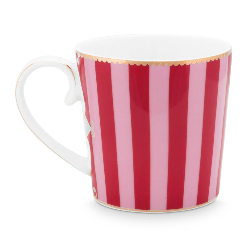 Pip Studio Tasse Love Birds Medaillon rot gestreift groß