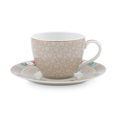 Pip Studio Espresso Tasse mit Teller „Blushing Birds“ khaki