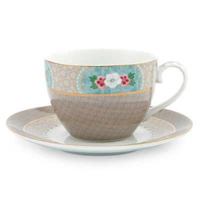 Pip Studio Cappuccino Tasse mit Teller „Blushing Birds“ khaki