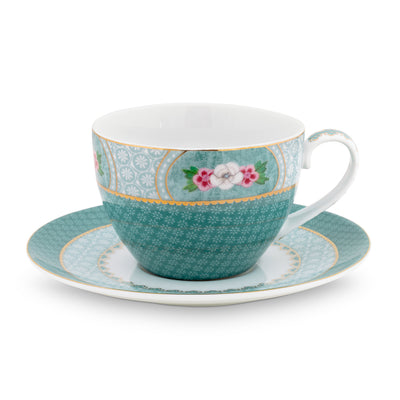 Pip Studio Cappuccino Tasse mit Teller Blushing Birds blau