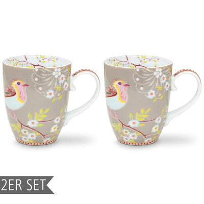 Pip Studio Tasse „Early Bird“ 2er-Set khaki groß