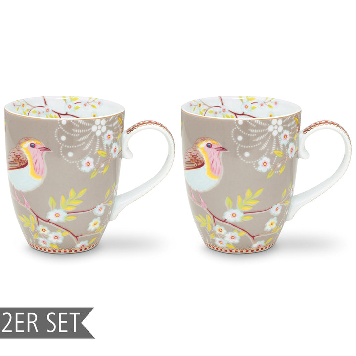 Pip Studio Tasse „Early Bird“ 2er-Set khaki groß