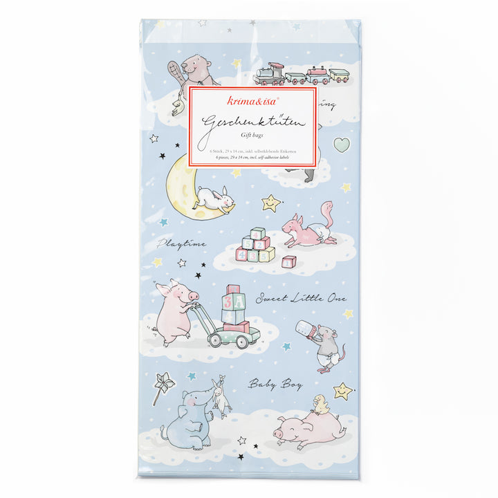 krima & isa Geschenktüten „Babytiere“ blau 6er-Set