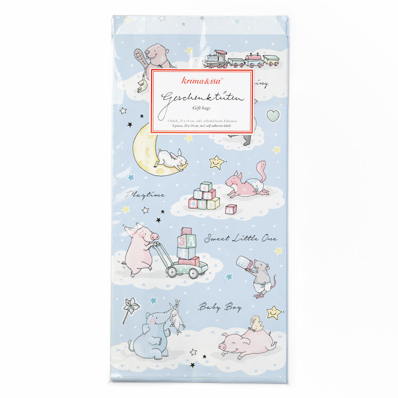 krima & isa Geschenktüten „Babytiere“ blau 6er-Set