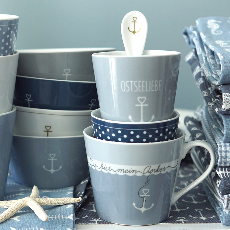 Krasilnikoff Happy Mug Ostseeliebe Grau