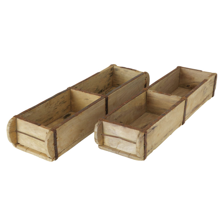 Holzbox handgearbeitet aus recyceltem Holz ca. 58 x 15 cm mit 2 Fächern