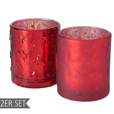 Teelicht Halter Windlicht Sternenzauber rot 2er-Set
