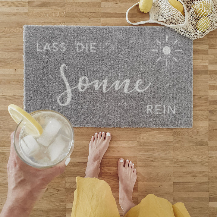 Eulenschnitt Fußmatte Lass die Sonne rein grau