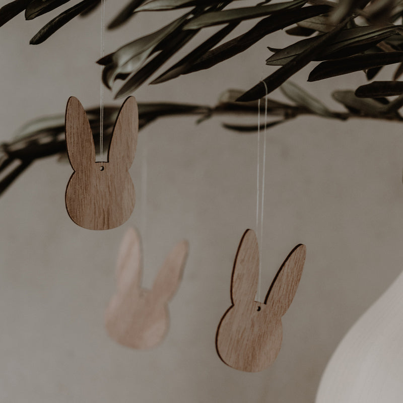 Eulenschnitt Holzhänger Hase 8er-Set naturfarben