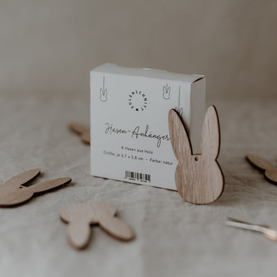 Eulenschnitt Holzhänger Hase 8er-Set naturfarben
