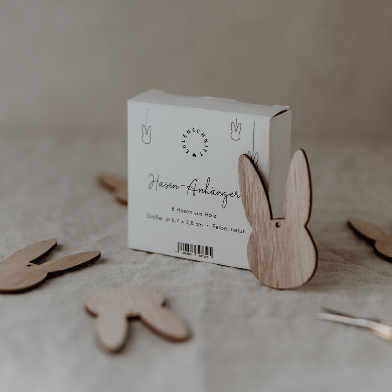 Eulenschnitt Holzhänger Hase 8er-Set naturfarben