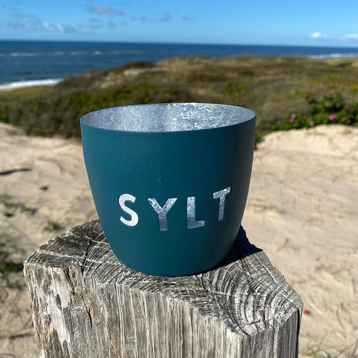 Windlicht im exklusiven Sylt Design Blau Mittel