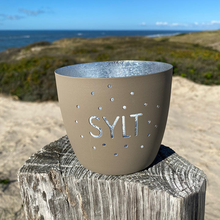 Windlicht im exklusiven Sylt Design Konfetti Beige Mittel