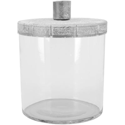 Kerzenhalter Glas mit Deckel zinkfarben ca. 15,5 cm Höhe