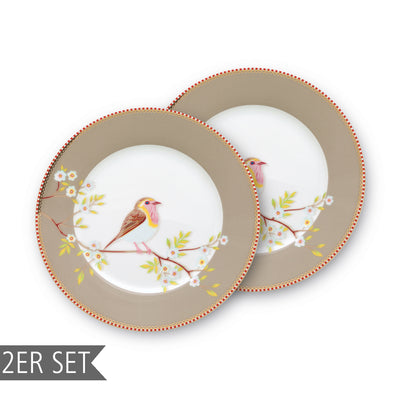 Pip Studio Frühstücksteller „Early Bird“ 2er-Set khaki