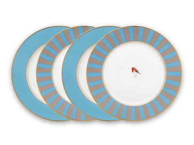 Pip Studio Gebäckteller Love Birds blau gestreift 4er-Set 17 cm