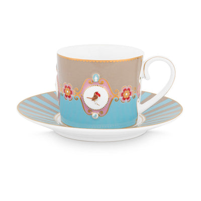 Pip Studio Tasse mit Teller Love Birds Medaillon blau