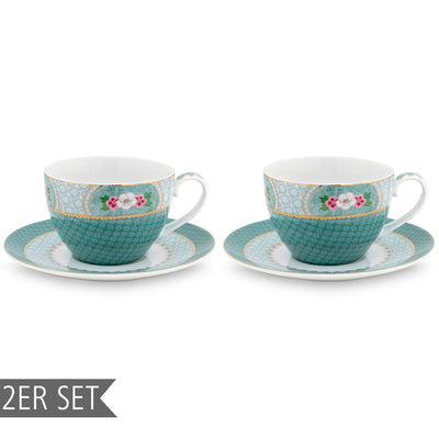 Pip Studio Cappuccino Tassen mit Tellern „Blushing Birds“ 2er-Set blau