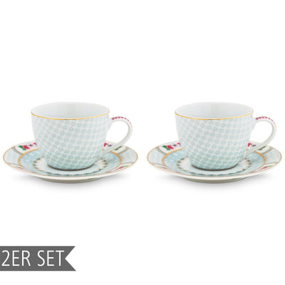 Pip Studio Espresso Tassen mit Tellern „Blushing Birds“ 2er-Set weiß