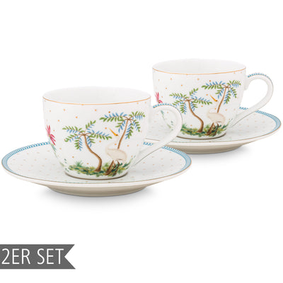 Pip Studio Espresso Tasse mit Teller Jolie Dots 2er-Set weiß