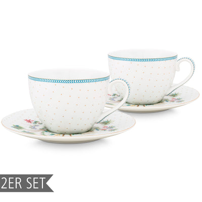 Pip Studio Tasse mit Teller Jolie Dots 2er-Set weiß