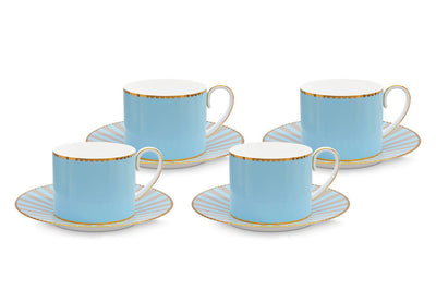 Pip Studio Espresso-Tasse mit Teller Love Birds blau 4er-Set