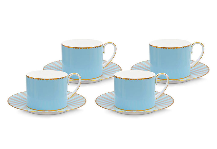 Pip Studio Espresso-Tasse mit Teller Love Birds blau 4er-Set