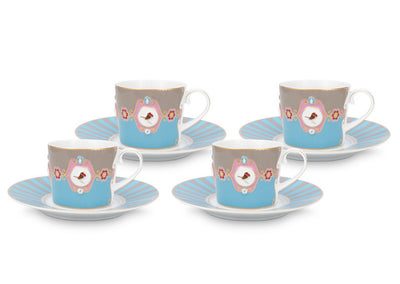 Pip Studio Tasse mit Teller Love Birds blau 4er-Set