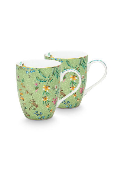 Pip Studio Tasse Jolie Blumen grün groß 2er-Set