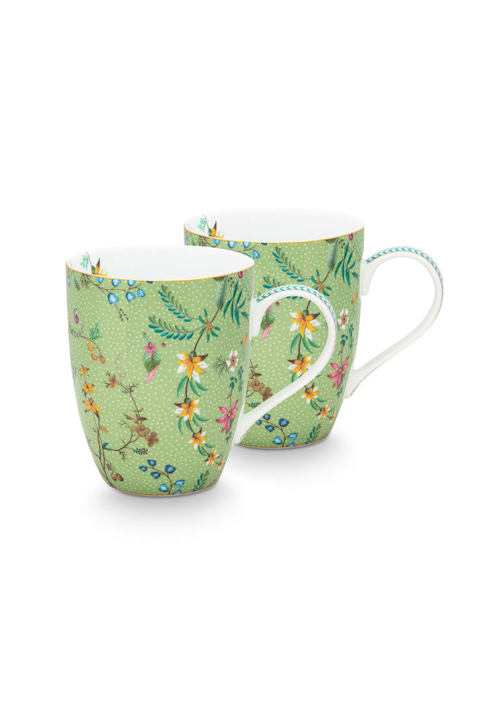 Pip Studio Tasse Jolie Blumen grün groß 2er-Set