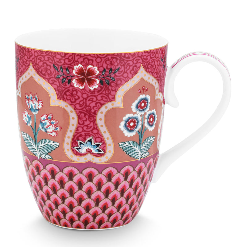 Pip Studio Tasse Flower Festival Muscheloptik Dunkelrosa Groß