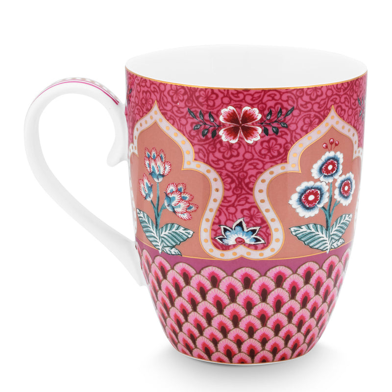 Pip Studio Tasse Flower Festival Muscheloptik Dunkelrosa Groß