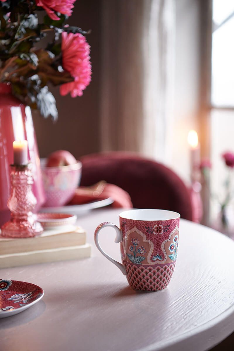 Pip Studio Tasse Flower Festival Muscheloptik Dunkelrosa Groß