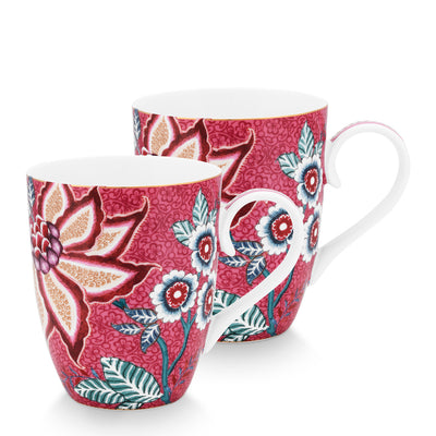 Pip Studio Tasse Flower Festival Dunkelrosa Groß 2er-Set