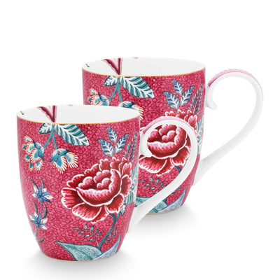 Pip Studio Tasse Flower Festival Dunkelrosa XL 2er-Set